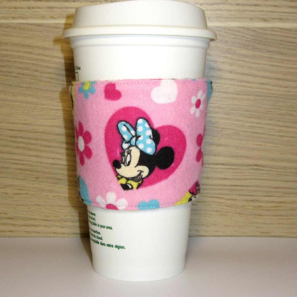Minnie Hearts Flannel Fabric Coffee Cozy